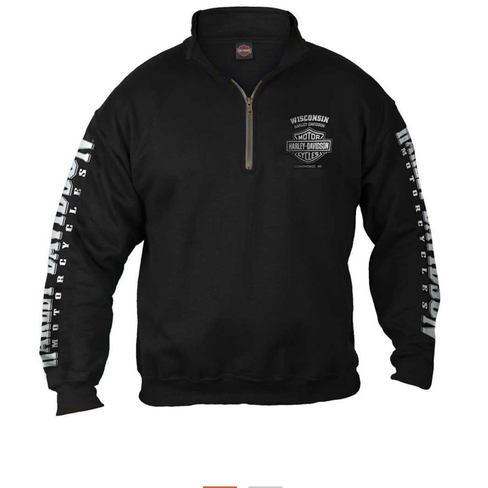 Harley-Davidson® Men's Lightning Crest 1/4 Zip Cadet Pullover Sweatshirt, Black